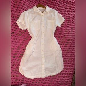 100% Cotton Casual White Button-Up Shirt Dress/Beach Cover Up, Size Medium